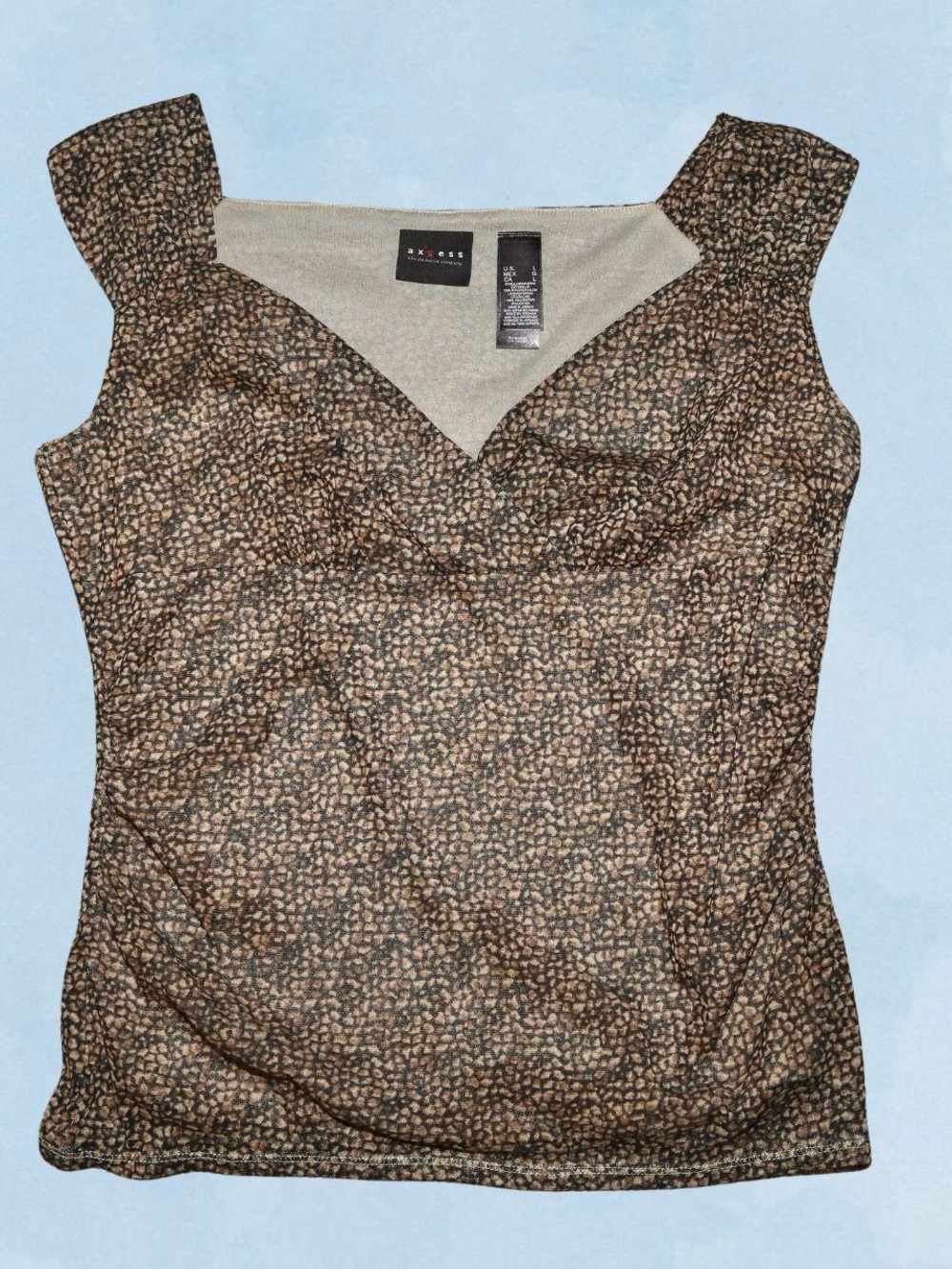 AXCESS Brown Printed Cap-Sleeve Women's Top